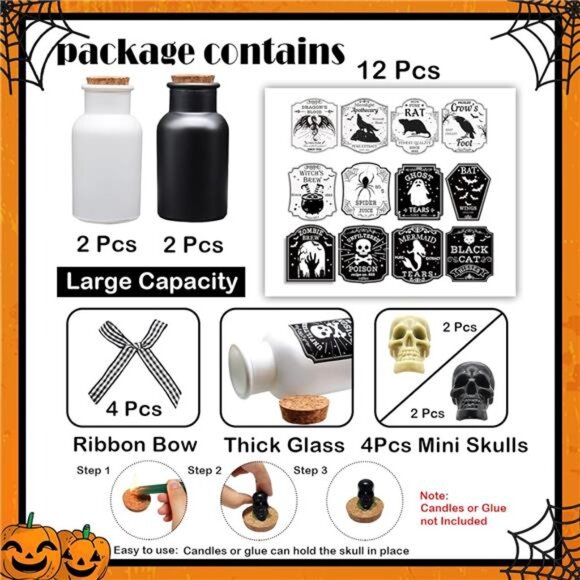 Halloween Decorations Indoor, 4 Potion Bottle with Cork, 12PCS Label Halloween - Picture 2 of 7